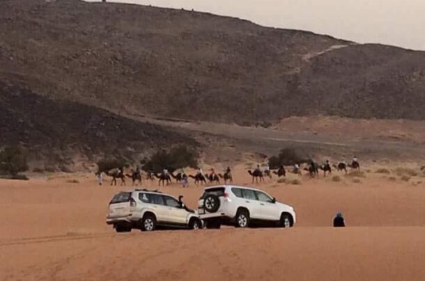 Camel trek and cars